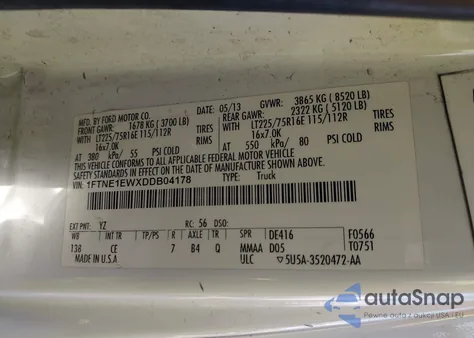 2013 Ford E-150 Commercial from USA, damaged, VIN 1FTNE1EWXDDB04178